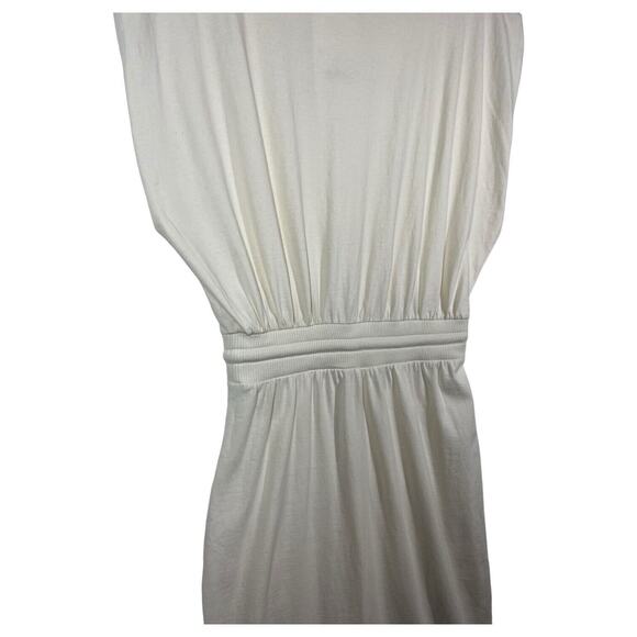 New Zara Dress Womens M Extended Shoulder Midi Tank Cinched Drawcord Waist Ivory - Picture 13 of 16